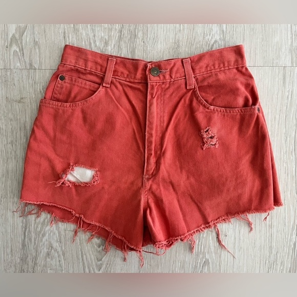 Hunt Club Pants - Shorts Vintage 90s Denim Cutoff Hunt Club Coral Ripped Raw Hem High Waist 3/4